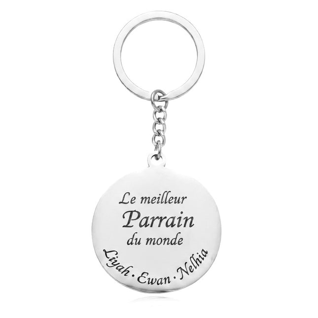 Porte clés acier inoxydable le meilleur Parrain du monde personnalisable gravure offerte