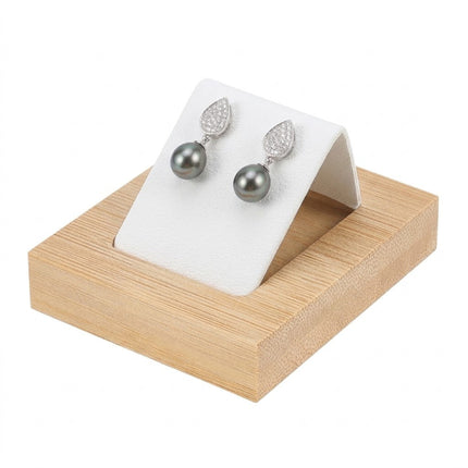 Présentoir bois cuir PU blanc pour boucles d'oreilles 7*6 cm