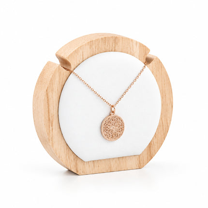 Présentoir bois cuir PU blanc pour collier 9*9 cm