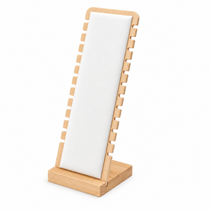 Présentoir bois cuir PU blanc pour colliers 26*10 cm