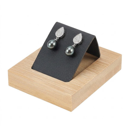 Présentoir bois cuir PU noir pour boucles d'oreilles 7*6 cm
