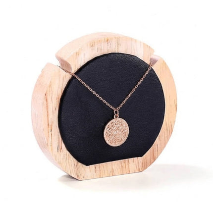Présentoir bois cuir PU noir pour collier 9*9 cm