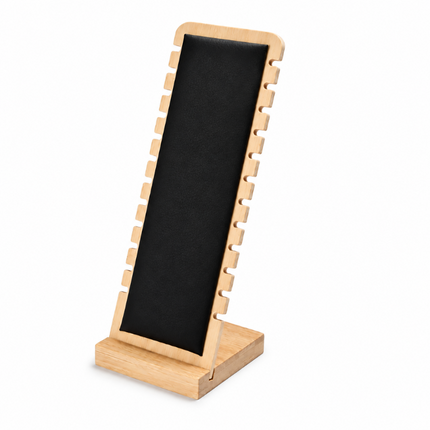 Présentoir bois cuir PU noir pour colliers 26*10 cm
