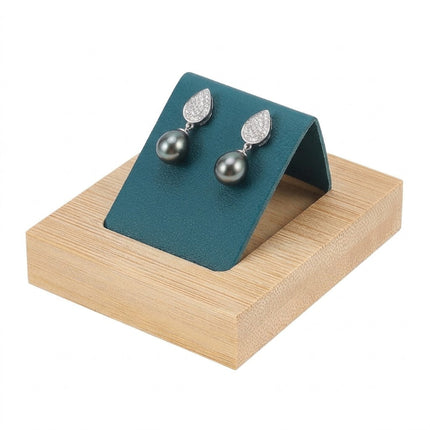 Présentoir bois cuir PU vert pour boucles d'oreilles 7*6 cm