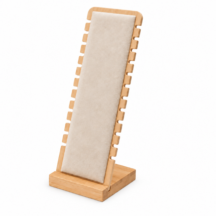 Présentoir bois velour beige pour colliers 26*10 cm