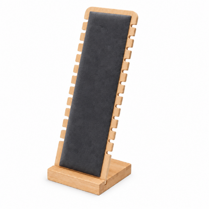 Présentoir bois velour gris foncé pour colliers 26*10 cm