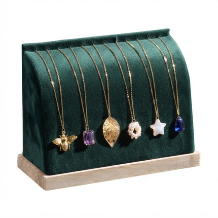 Présentoir bois velour vert foncé pour colliers 21*16 cm