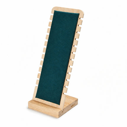 Présentoir bois velour vert foncé pour colliers 26*10 cm