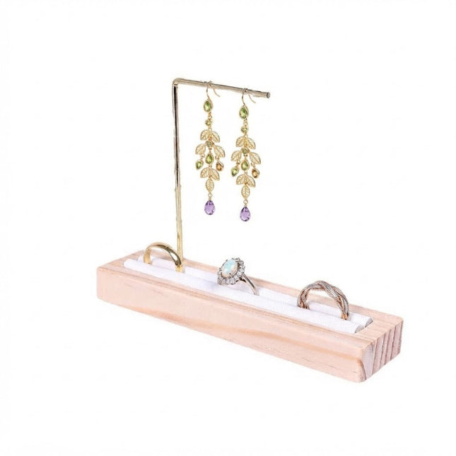 Présentoir métal et bois cuir PU beige pour boucles d'oreilles 15*11 cm