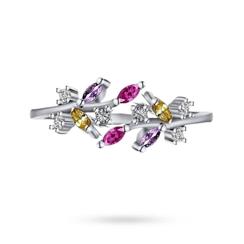 Bague argent 925 pétales de fleur zirconiums colorés