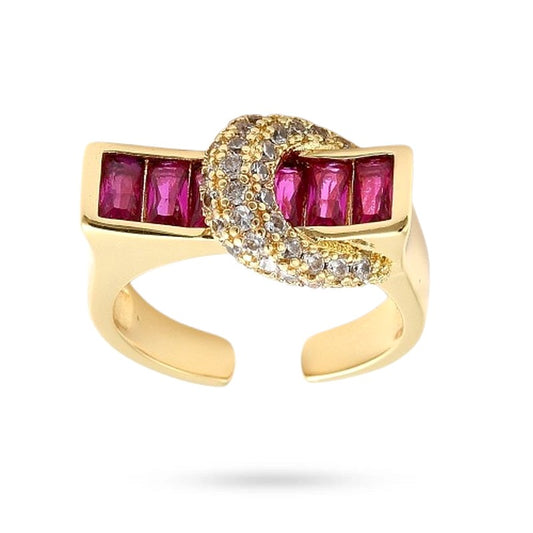 Bague femme réglable forme originale zirconiums mauves