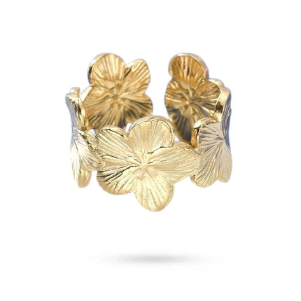 Bague acier inoxydable doré lignée de fleurs Bijouxmode