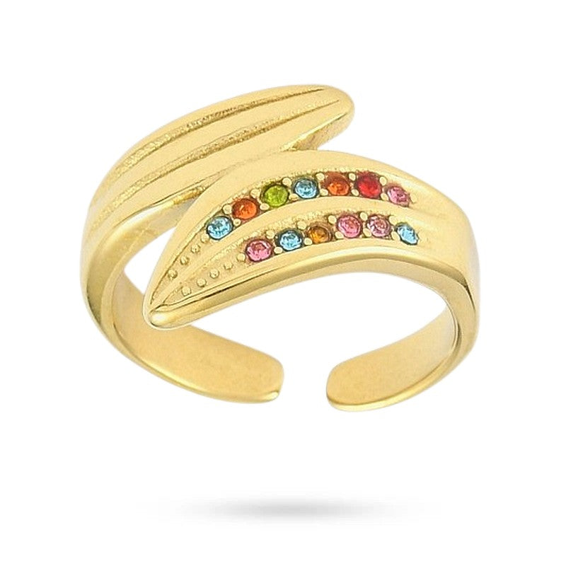 Bague femme réglable avec zirconiums colorés sertis