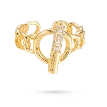 Bague femme réglable maille chaine sertis de zirconiums Bagues plaqué or Bijouxmode