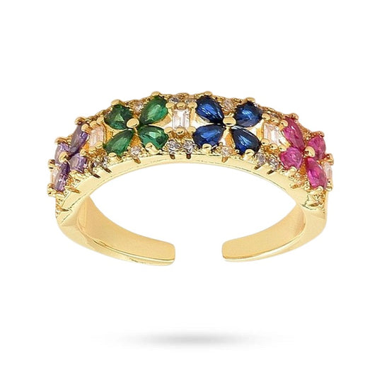 Bague femme réglable zirconiums couleurs sertis