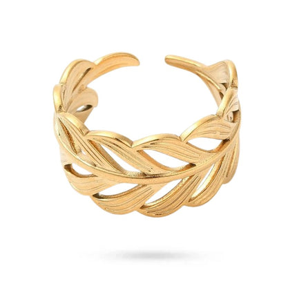 Bague acier inoxydable doré feuille Bijouxmode