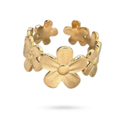 Bague acier inoxydable dorée multitude de fleurs Bijouxmode