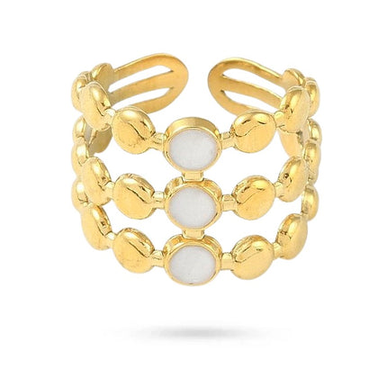 Bagues pour femme acier inoxydable 3 rangs pierre naturelle de lune Bagues pierres naturelles Bijouxmode