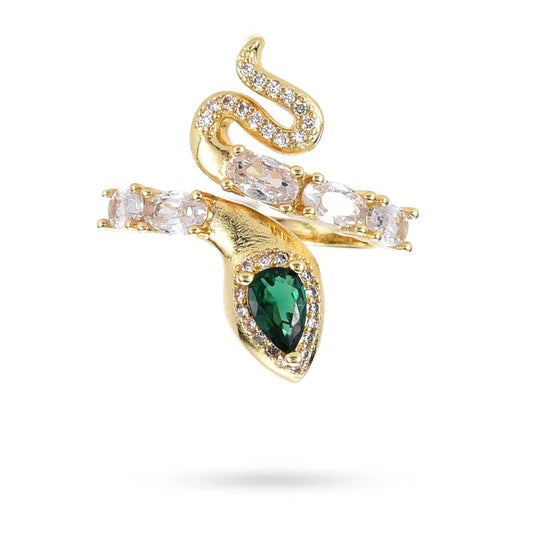 Bague femme réglable serpent avec zirconiums couleurs sertis