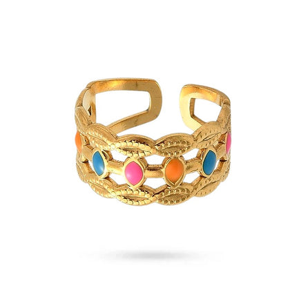 Bague acier inoxydable dorée colorée Bijouxmode