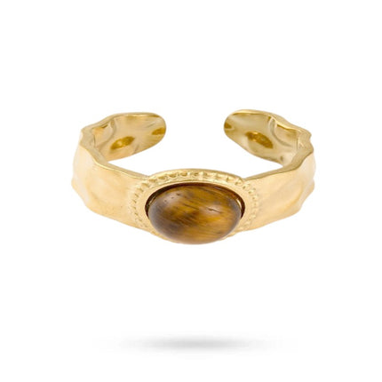 Bagues pour femme acier inoxydable martelée pierre naturelle œil de tigre Bagues pierres naturelles Bijouxmode