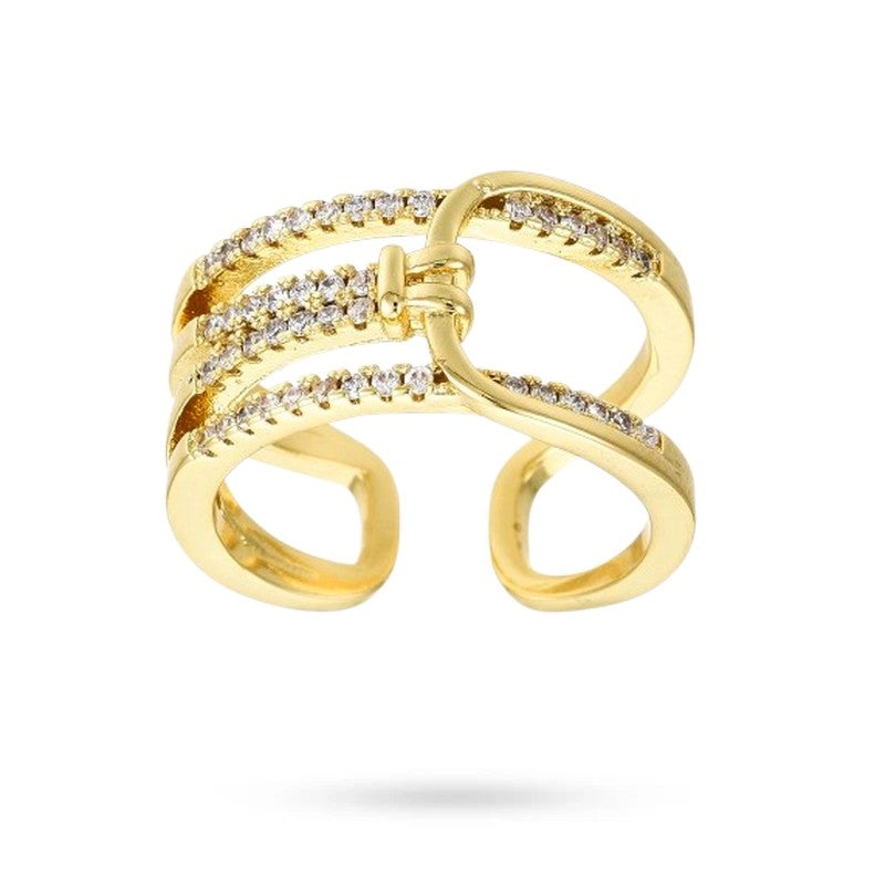 Bague femme réglable multi-rangs avec zirconiums blancs sertis