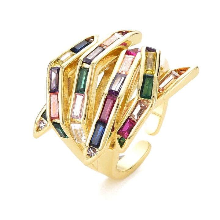 Large Bague en Plaqué Or et Pâte de Verre Brique