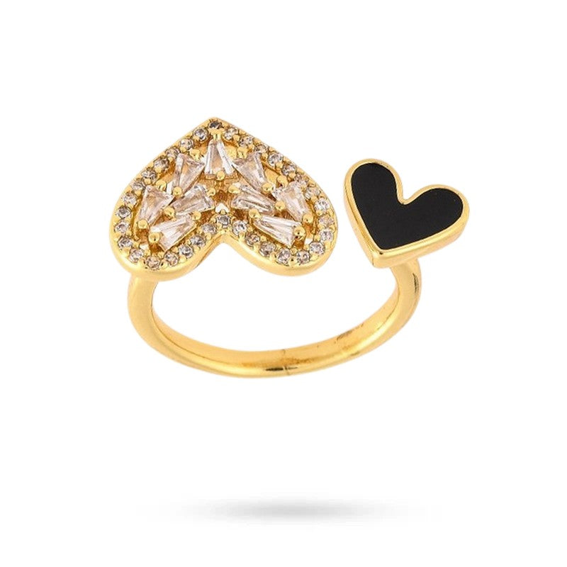 Bague femme réglable double cœur émail et zirconiums sertis