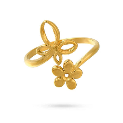 Bague acier inoxydable doré fleur et papillon Bijouxmode