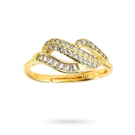 Bague femme réglable entrelacée avec zirconiums blancs sertis