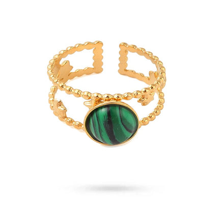 Bagues pour femme acier inoxydable étoile pierre naturelle malachite Bagues pierres naturelles Bijouxmode