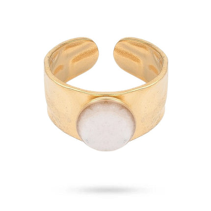 Bagues pour femme acier inoxydable martelée pierre naturelle jade Bagues pierres naturelles Bijouxmode