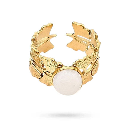 Bagues pour femme acier inoxydable pierre naturelle de lune Bagues pierres naturelles Bijouxmode