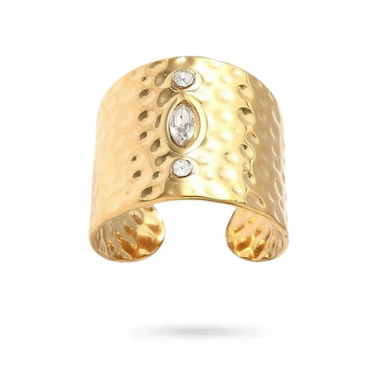 Bague acier inoxydable dorée 3 oxydes blancs Bijouxmode