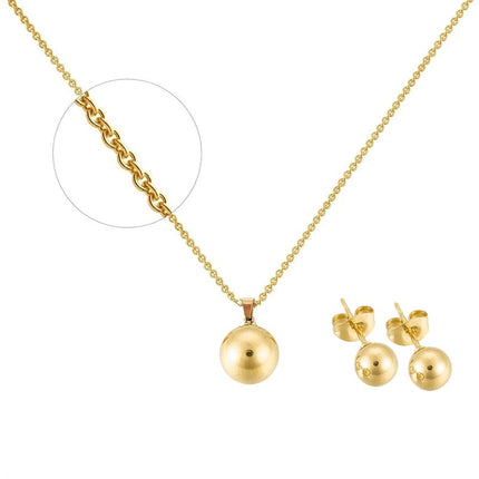 Stainless steel necklace and earrings set - Gold color - Ball