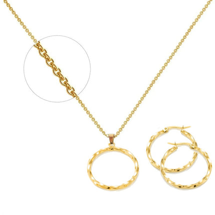 Stainless steel necklace and earrings set - Gold color - twisted round