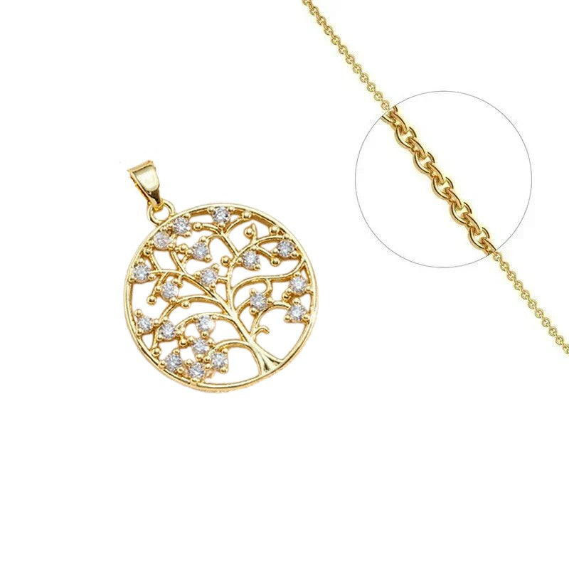 Collier chaîne et pendentif arbre de vie zirconiums blancs sertis