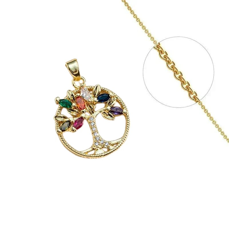 Collier chaîne et pendentif arbre de vie zirconiums couleurs sertis