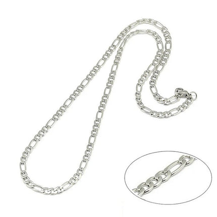 Chaîne collier acier inoxydable maille figaro - Couleur argent 46 cm - 3 mm Bijouxmode