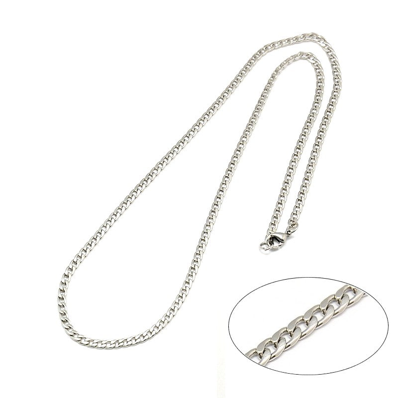 Stainless steel necklace chain - silver-colored curb link 46 cm - 3 mm