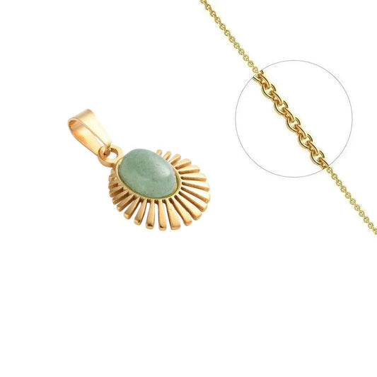 Collier doré chaîne et pendentif pierre naturelle aventurine