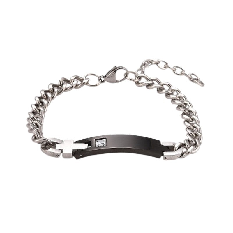 Bracelet acier inoxydable homme croix et zirconium