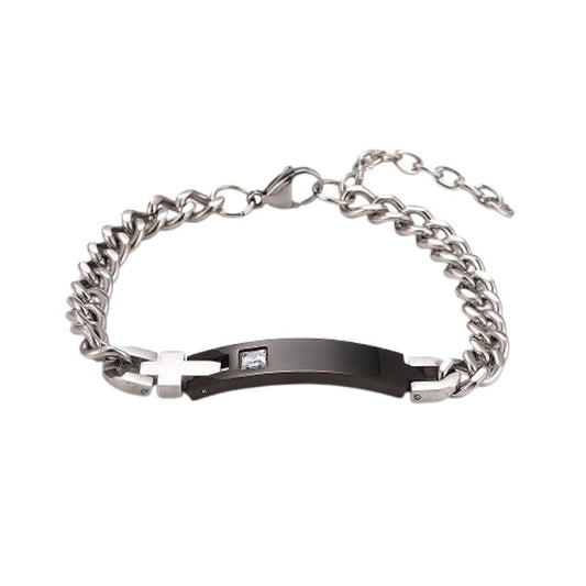 Men's stainless steel bracelet with cross and zirconium