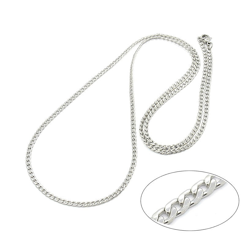 Stainless steel necklace chain with curb link - Silver color 75 cm - 3 mm