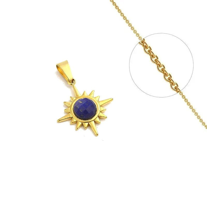 Collier acier inoxydable Etoile pierre naturelle lapis lazuli