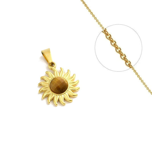 Collier acier inoxydable Soleil pierre naturelle œil de tigre