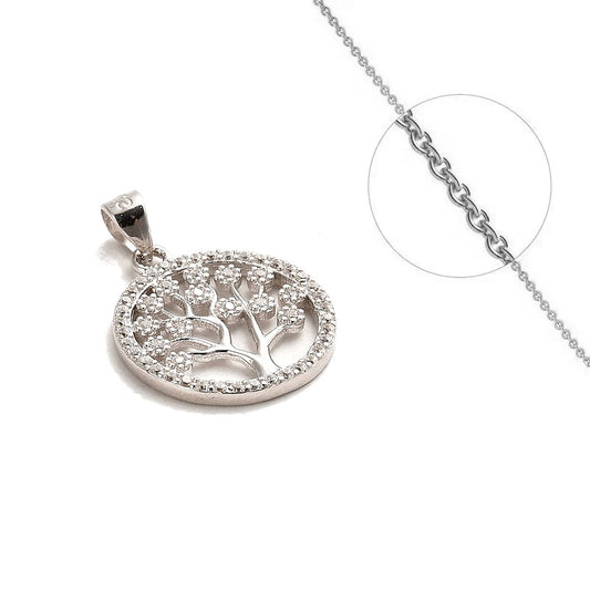 Collier chaîne et pendentif argent .925 arbre de vie zirconiums blancs sertis