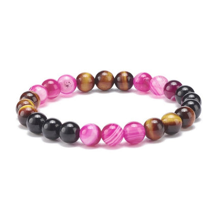 Bracelet pour homme ou femme pierres naturelles agate fushia œil de tigre et onyx