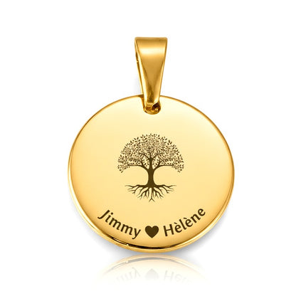 Pendentif acier à personnaliser rond or arbre de vie