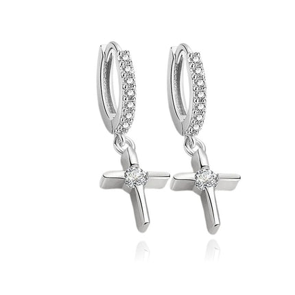 Boucles d'oreilles argent 925 croix zirconiums sertis Aria Cotemode